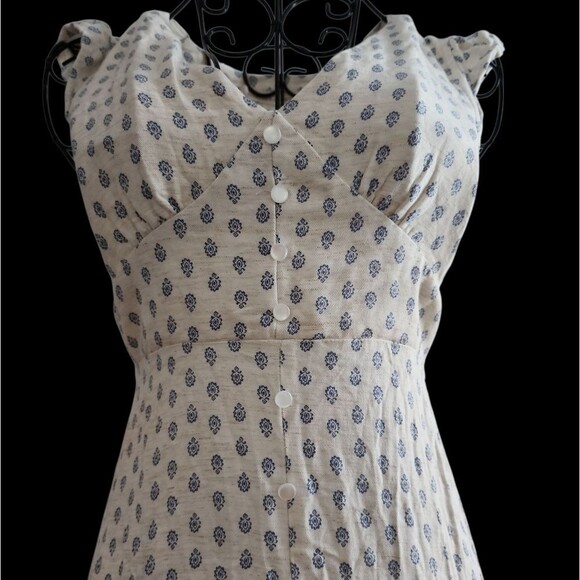 Monteau Los Angeles Empire Waist Maxi Dress Size XS Blue White Rayon Linen Blend - Picture 9 of 13